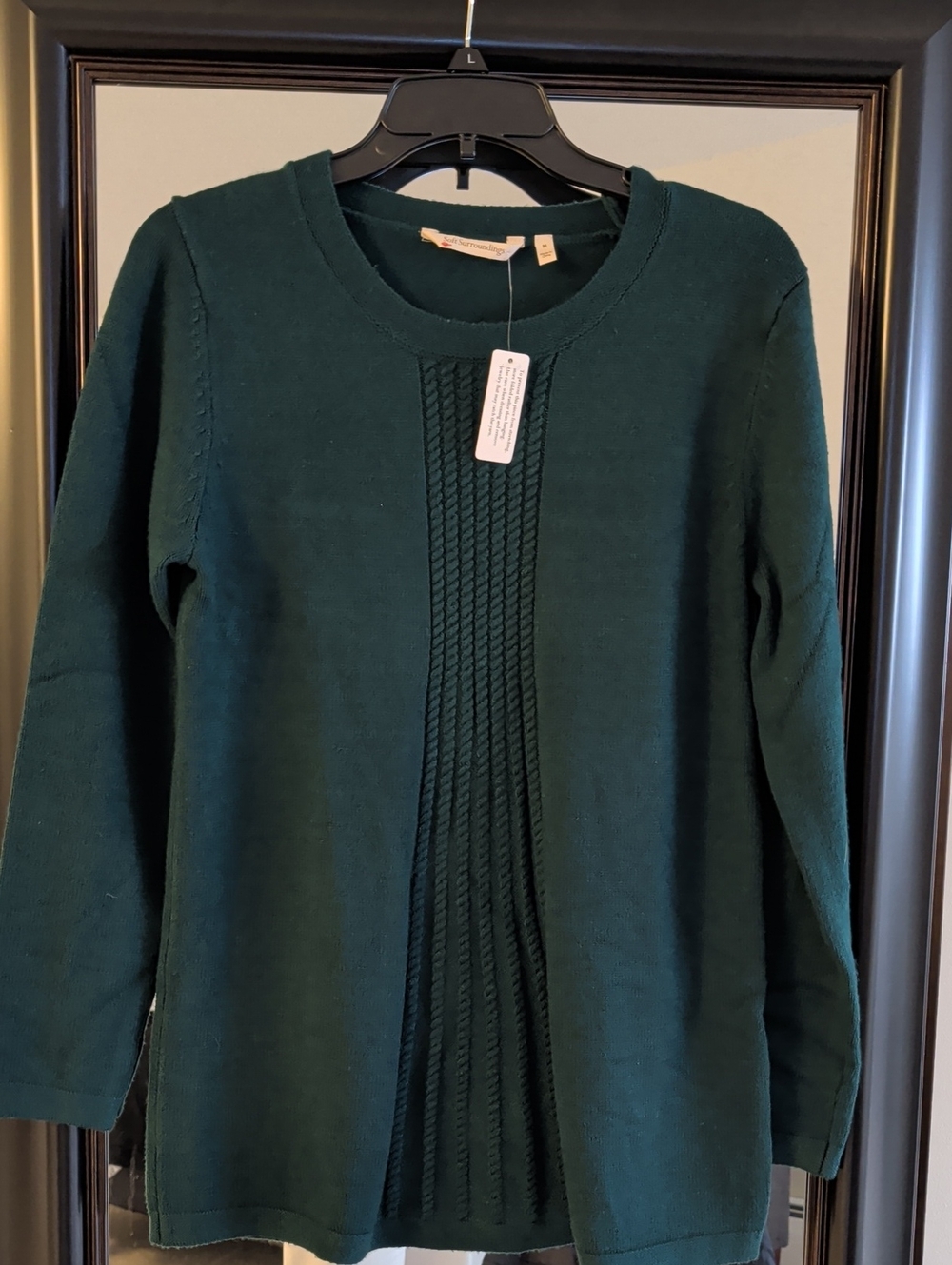 Soft Surroundings Forest Green Crewneck Sweater with Front Pleat